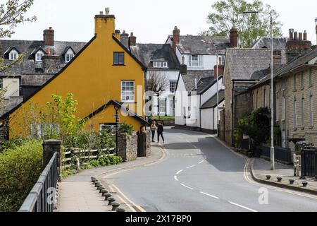 Hay-on-Wye a town of books in Powys Wales UK View into the town from the bridge over the river Wye Stock Photo