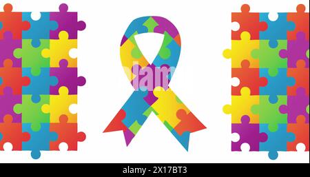 Puzzle pieces with awareness ribbon on pink background. Concept of ...