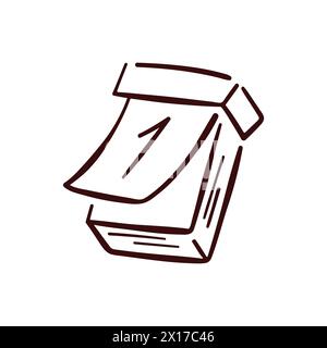 Tear-off paper calendar logo in line art style. Calendar with number one. Vector illustration isolated on a white background. Stock Vector