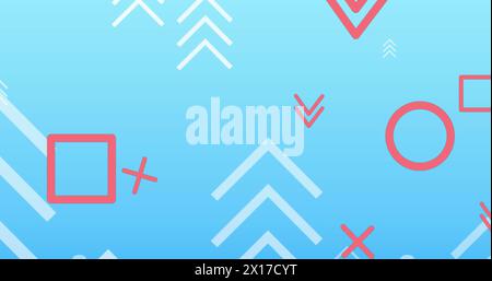 Image of red and white abstract shapes over blue background Stock Photo