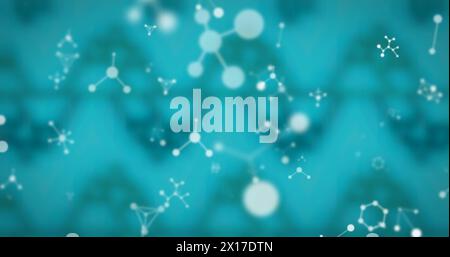 Image of white molecules floating on blue background Stock Photo