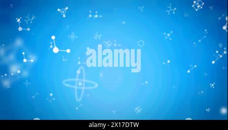 Image of white molecules floating on blue background Stock Photo