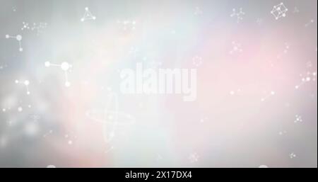 Image of white molecules floating on glowing background Stock Photo