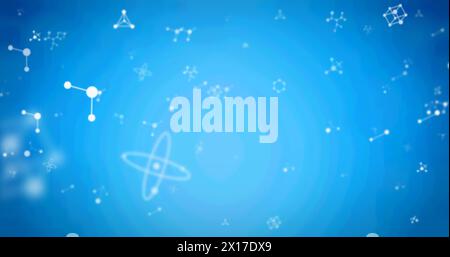 Image of white molecules floating on blue background Stock Photo