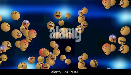 Image of emoji icons floating on blue background Stock Photo