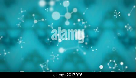 Image of white molecules floating on blue background Stock Photo