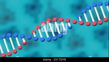 Image of dna strand spinning on blue background Stock Photo