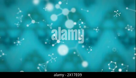 Image of white molecules floating on blue background Stock Photo