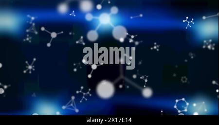 Image of white molecules floating on blue background Stock Photo