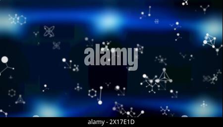 Image of white molecules floating on blue glowing background Stock Photo