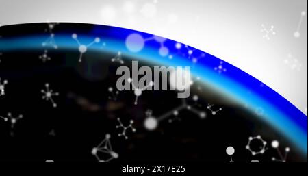 Image of white molecules floating on white and blue background Stock Photo