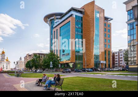 Saransk, Russia - June 5, 2023. Bolshevistskaya street, Admiral shopping center in Saransk, Russia. Stock Photo