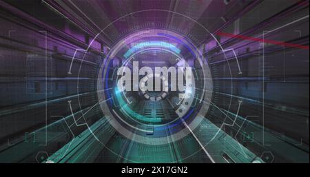 Image of three dimensional illuminated tunnel with circular shape sign Stock Photo