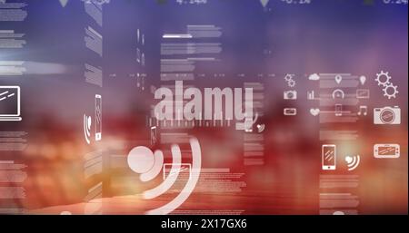 Image of interface screen with various programming codes, graphs and computer icons Stock Photo