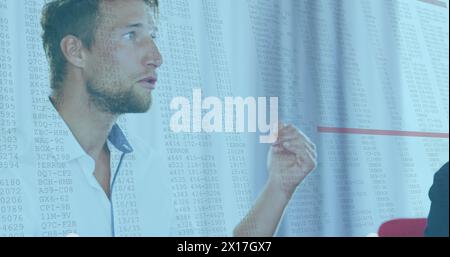 Image of data processing over caucasian man Stock Photo