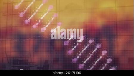 Image of moving columns over data processing on orange background Stock Photo
