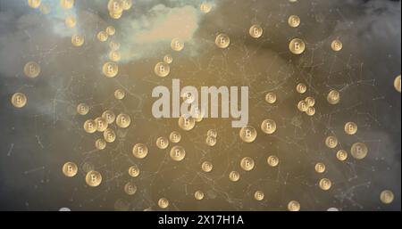 Image of shapes moving over bitcoins Stock Photo