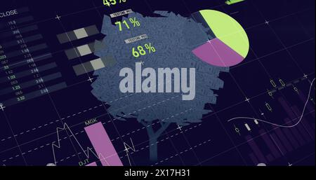 Image of infographic interface with database over digital tree Stock Photo