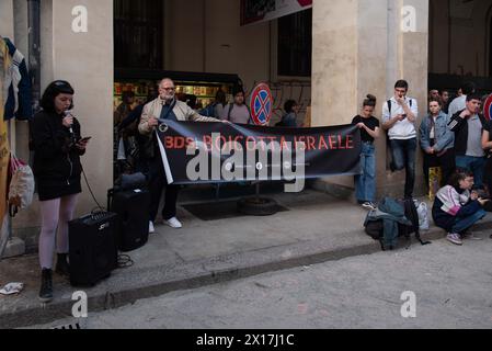 Presidio cittadino contro gli accordi Maeci con Israele di UniTo presso il Rettorato di Torino, Italia - Cronaca - Luned&#xec; 15 aprile 2024 - Citizen protest against the Maeci agreements with Israel by UniTo at the Rectorate of Turin, Italy - Monday 15th April 2024 (Photo Matteo Secci/LaPresse) Credit: LaPresse/Alamy Live News Stock Photo