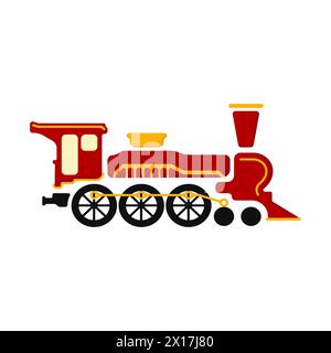 Vintage steam train logo. Bright cartoon locomotive. Railway transport logo. Travel by train icon. Vector railroad logo. Stock Vector