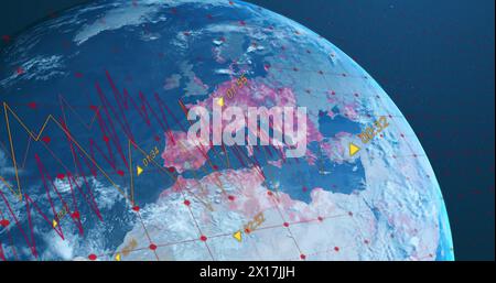 Image of globe over data processing Stock Photo