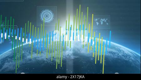 Image of globe over data processing Stock Photo