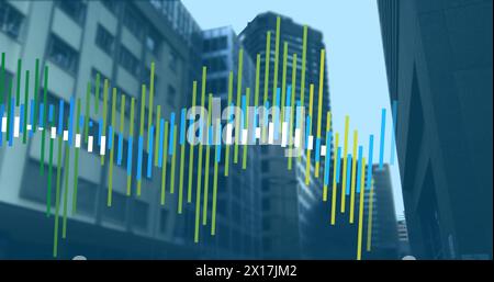 Image of cityscape over data processing Stock Photo