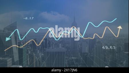 Image of cityscape over data processing Stock Photo