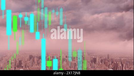Image of cityscape over data processing Stock Photo