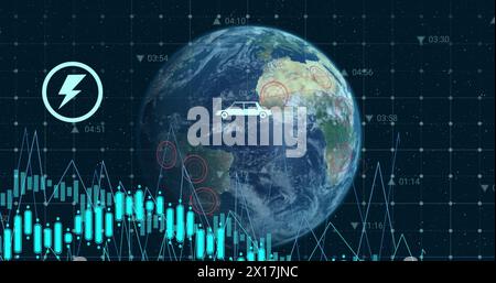 Image of globe over data processing Stock Photo
