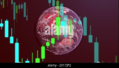 Image of globe over data processing Stock Photo