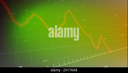 Image of financial data processing over green background Stock Photo