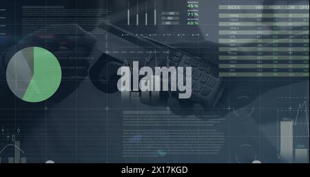 Image of financial data processing over payment terminal Stock Photo