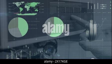 Image of statistics and data processing on grey background Stock Photo