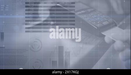 Image of statistics and data processing on grey background Stock Photo