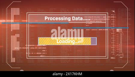 Image of data processing over red background Stock Photo