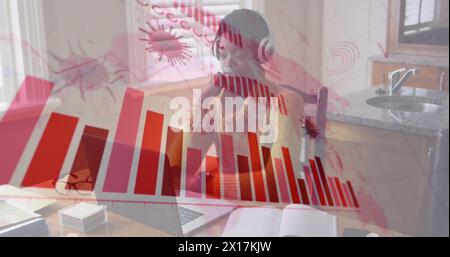 Image of statistics and data processing on grey background Stock Photo