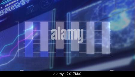 Statistical data processing over digital interface with data processing against blue background Stock Photo