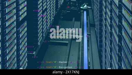 Image of computer data processing HTML over computer servers Stock Photo