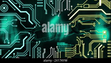 Image of chain, computer data processing over circuit board Stock Photo
