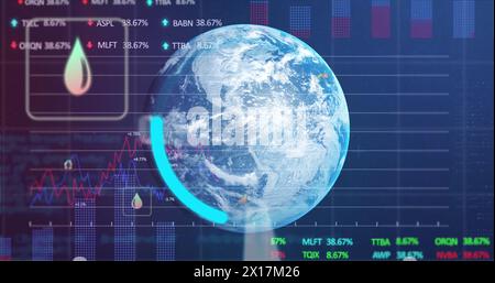 Image of digital interface circle data loading over globe and data processing Stock Photo