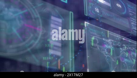 Image of data processing over screens Stock Photo