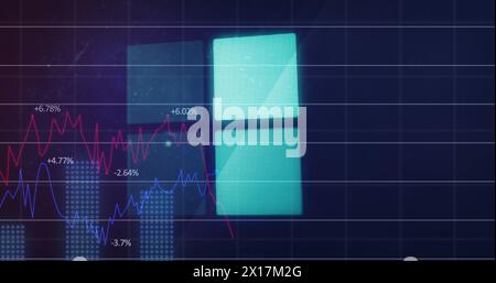 Image of digital interface squares data loading and statistics processing over grid Stock Photo