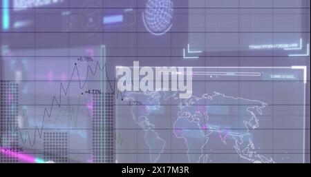 Image of statistics and data processing over screens Stock Photo