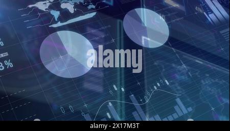 Image of data processing over screens Stock Photo