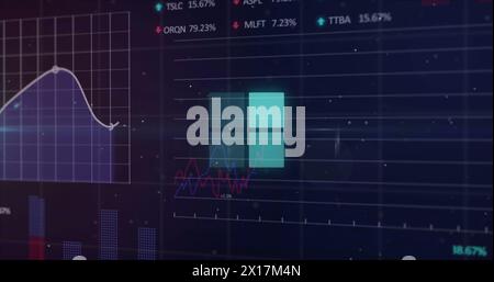 Image of digital interface squares data loading and statistics processing over grid Stock Photo