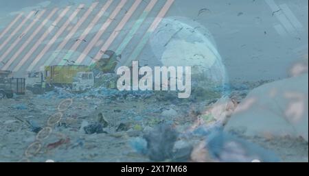 Image of data processing over rubbish dump Stock Photo