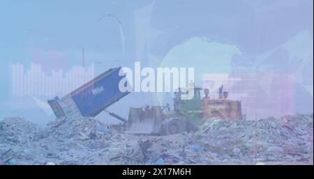 Image of data processing over rubbish dump Stock Photo