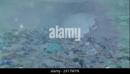 Image of data processing over rubbish dump Stock Photo
