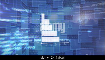Image of data processing over shapes on white background Stock Photo